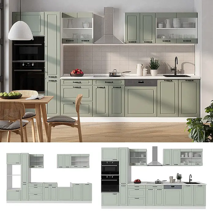 Küchenzeile R-Line 350 cm Mint Landhaus Art.-Nr. 70939 - 