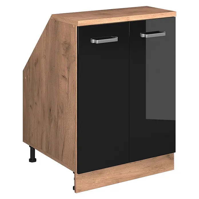 Vicco Küchenschrank für Dachschrägen R-Line, Schwarz Hochglanz, 60 cm - 