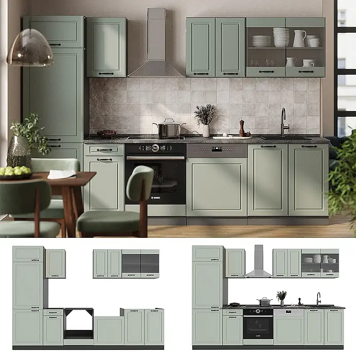 Küchenzeile R-Line 300 cm Mint Landhaus Art.-Nr. 70907 - 