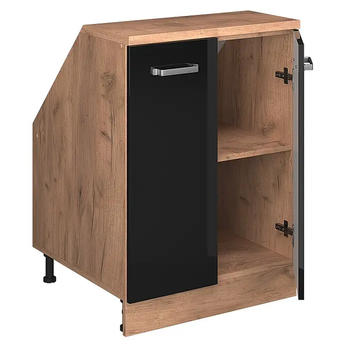 Vicco Küchenschrank für Dachschrägen R-Line, Schwarz Hochglanz, 60 cm - 