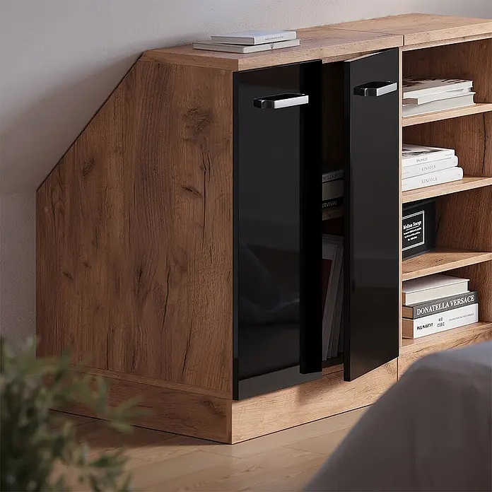 Vicco Küchenschrank für Dachschrägen R-Line, Schwarz Hochglanz, 60 cm - 