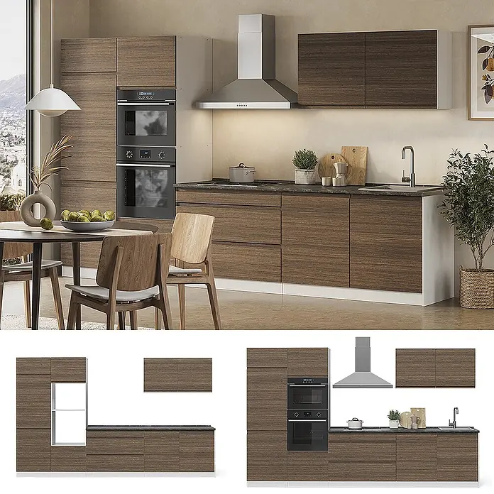 Küchenzeile R-Line 340 cm Tabak-Walnuss Art.-Nr. 70602 - 