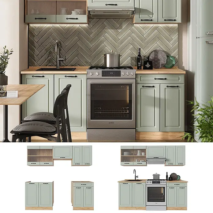 Küchenzeile R-Line 200 cm Mint Landhaus Art.-Nr. 70836 - 