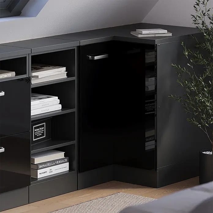 Vicco Eck-Küchenschrank für Dachschrägen R-Line, Schwarz HGL, 75.6 cm - 