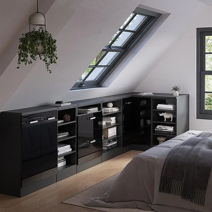 Vicco Eck-Küchenschrank für Dachschrägen R-Line, Schwarz HGL, 75.6 cm - 