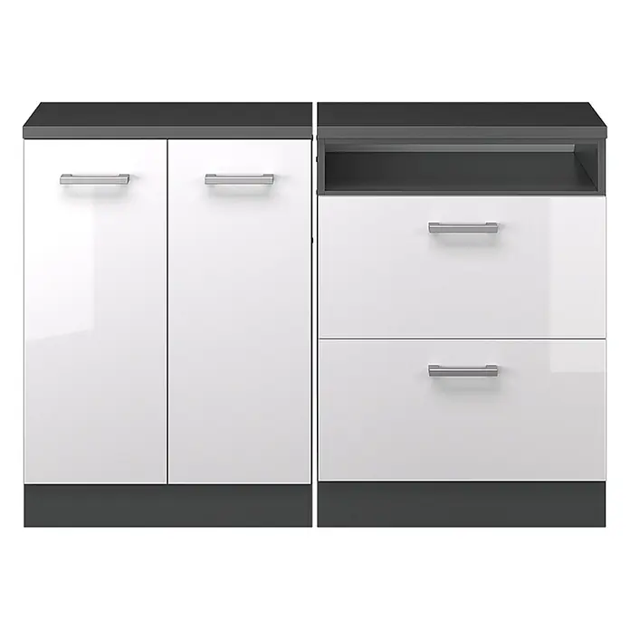 Küchenschrank für Dachschrägen R-Line 120 cm Weiß Hochglanz Art.-Nr. 60131 - 