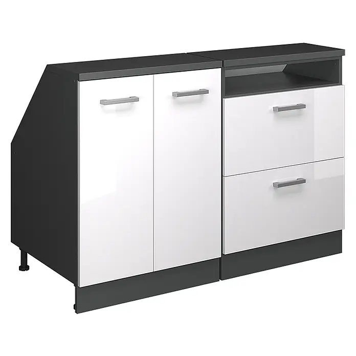 Küchenschrank für Dachschrägen R-Line 120 cm Weiß Hochglanz Art.-Nr. 60131 - 