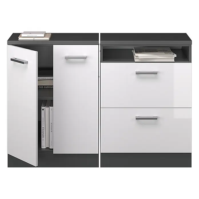 Küchenschrank für Dachschrägen R-Line 120 cm Weiß Hochglanz Art.-Nr. 60131 - 