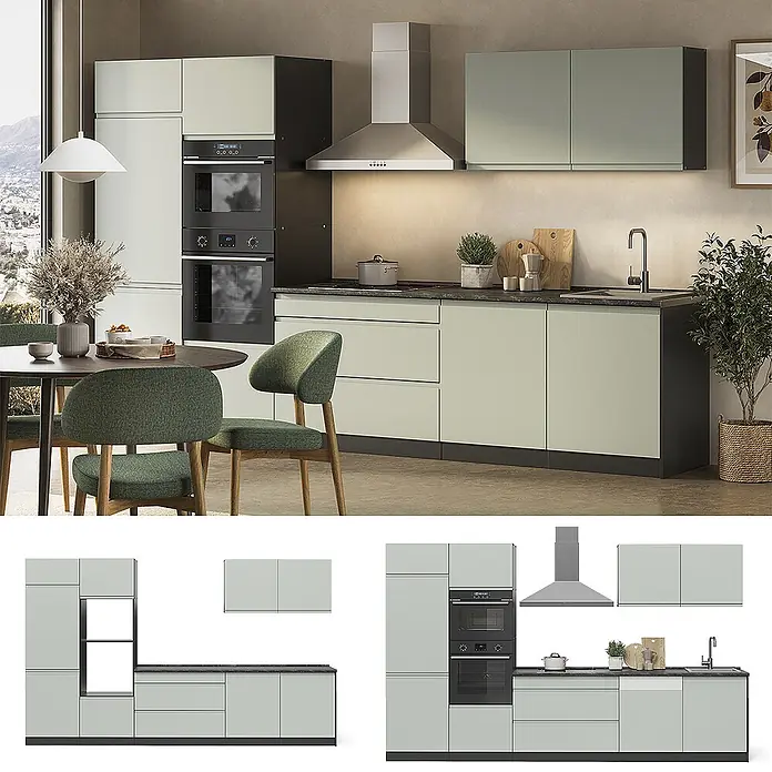 Küchenzeile R-Line 340 cm Pastellgrün Art.-Nr. 70593 - 
