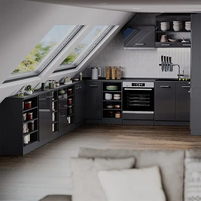 Vicco Küchenschrank für Dachschrägen R-Line, Anthrazit Hochglanz, 60 cm - 