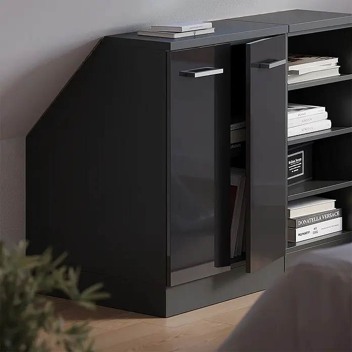 Vicco Küchenschrank für Dachschrägen R-Line, Anthrazit Hochglanz, 60 cm - 