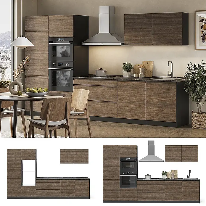 Küchenzeile R-Line 340 cm Tabak-Walnuss Art.-Nr. 70594 - 