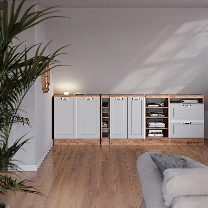 Küchenschrank für Dachschrägen R-Line 140 cm Weiß Landhaus Art.-Nr. 60138 - 