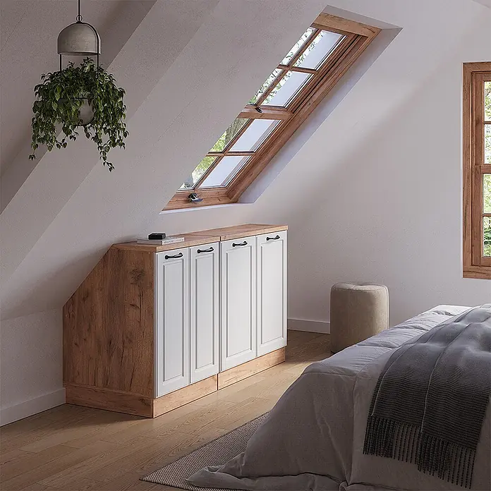Küchenschrank für Dachschrägen R-Line 140 cm Weiß Landhaus Art.-Nr. 60138 - 