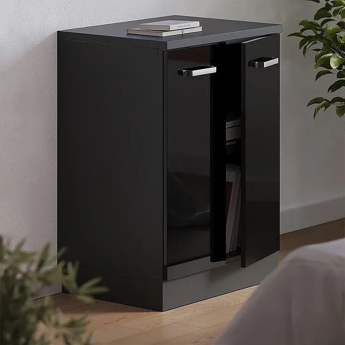 Vicco Küchenschrank für Dachschrägen R-Line, Schwarz Hochglanz, 60 cm - 