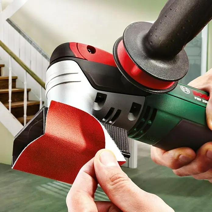 Bosch Taco lijador de perfiles AUZ 70 G - Apto para: Madera, Medidas papel abrasivo: 70 x 125 mm - Herramienta multifunción Bosch PMF 250 CES con papel de lija rojo para un lijado preciso en áreas de difícil acceso.