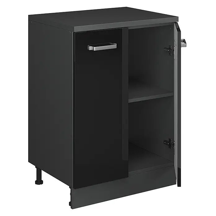 Vicco Küchenschrank für Dachschrägen R-Line, Schwarz Hochglanz, 60 cm - 