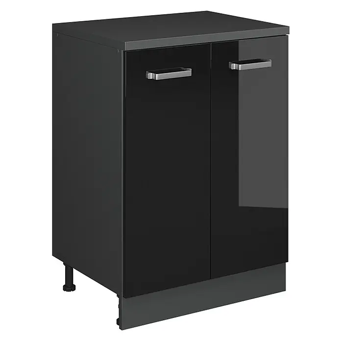 Vicco Küchenschrank für Dachschrägen R-Line, Schwarz Hochglanz, 60 cm - 