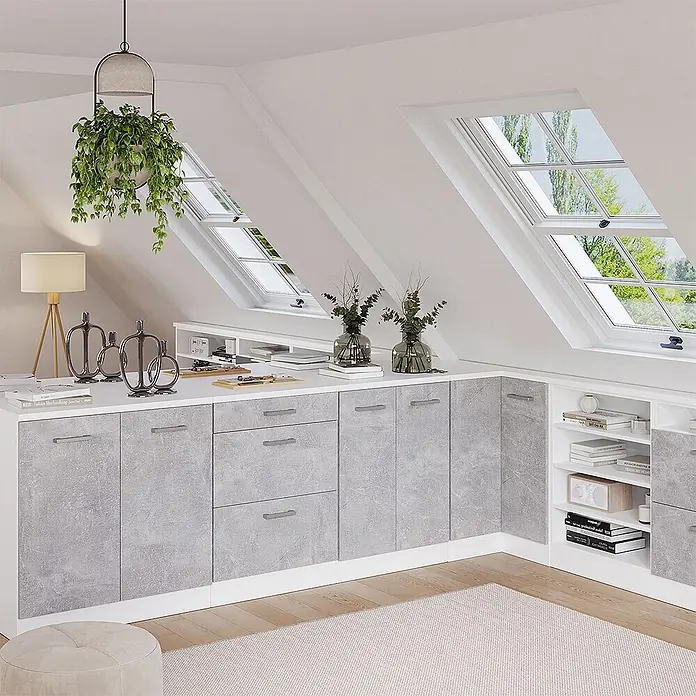 Küchenschrank für Dachschrägen R-Line 80 cm Beton Art.-Nr. 61818 - 