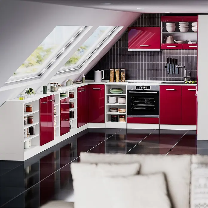 Küchenschrank für Dachschrägen R-Line 140 cm Rot Hochglanz Art.-Nr. 60299 - 