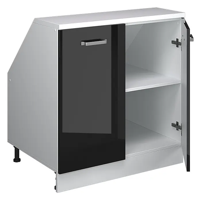 Vicco Küchenschrank für Dachschrägen R-Line, Schwarz Hochglanz, 80 cm - 
