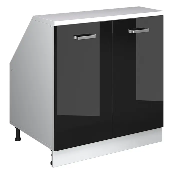 Vicco Küchenschrank für Dachschrägen R-Line, Schwarz Hochglanz, 80 cm - 