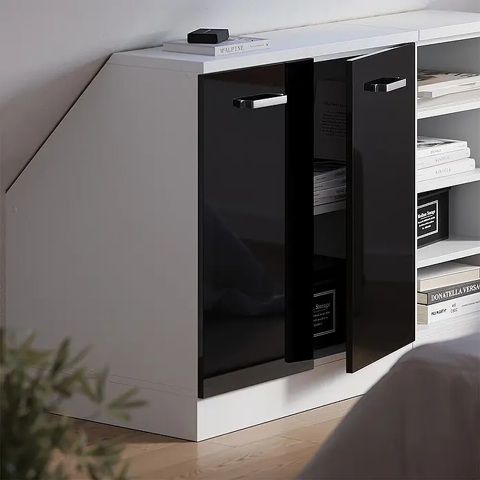 Vicco Küchenschrank für Dachschrägen R-Line, Schwarz Hochglanz, 80 cm - 