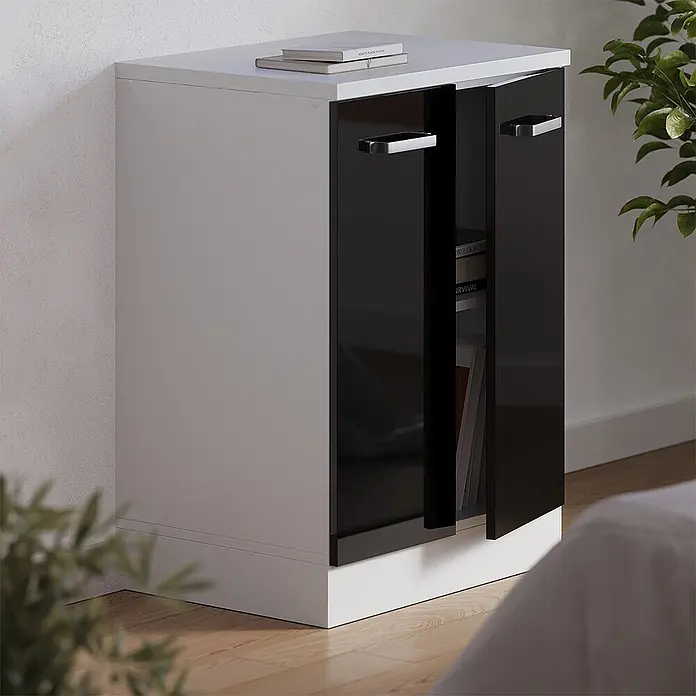 Vicco Küchenschrank für Dachschrägen R-Line, Schwarz Hochglanz, 60 cm - 