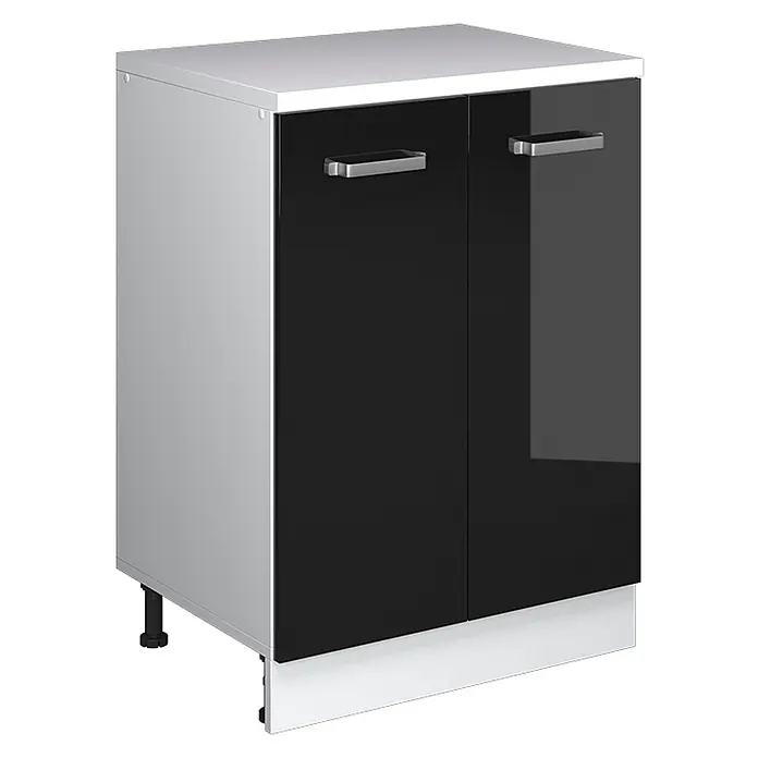 Vicco Küchenschrank für Dachschrägen R-Line, Schwarz Hochglanz, 60 cm - 