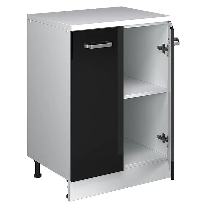 Vicco Küchenschrank für Dachschrägen R-Line, Schwarz Hochglanz, 60 cm - 