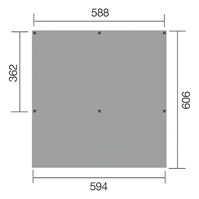 Weka Carport - Außenmaß inkl. Dachüberstand (B x T): 5,92 x 6,06 m, Doppelcarport, Kesseldruckimprägniert, Material Dach: Stahl - Ansicht eines rechteckigen Plans mit den Maßen 588 x 594 und 362 x 606, der die Größe und Form des Produkts verdeutlicht.