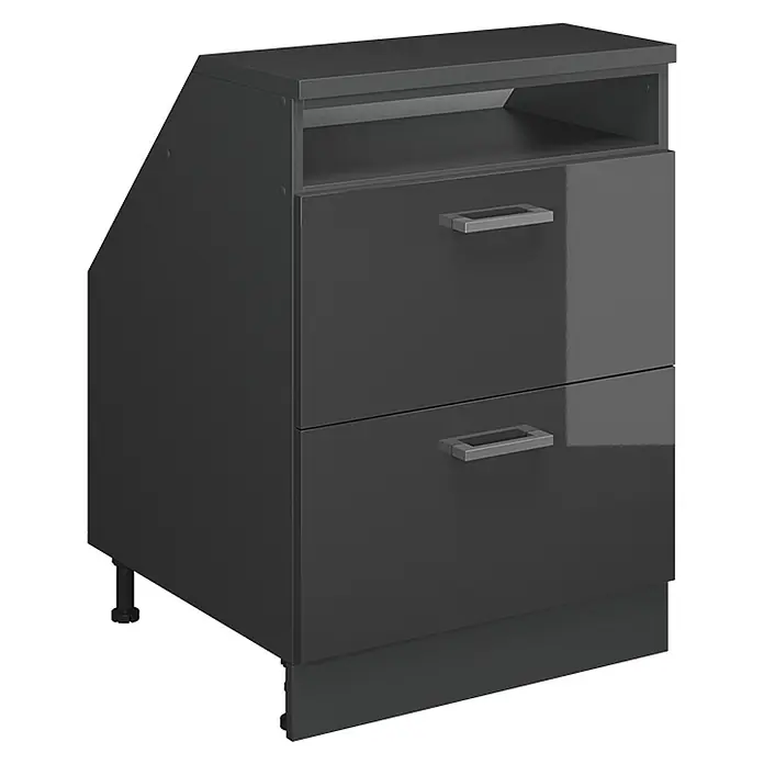 Vicco Küchenschrank für Dachschrägen R-Line, Anthrazit Hochglanz, 60 cm - 