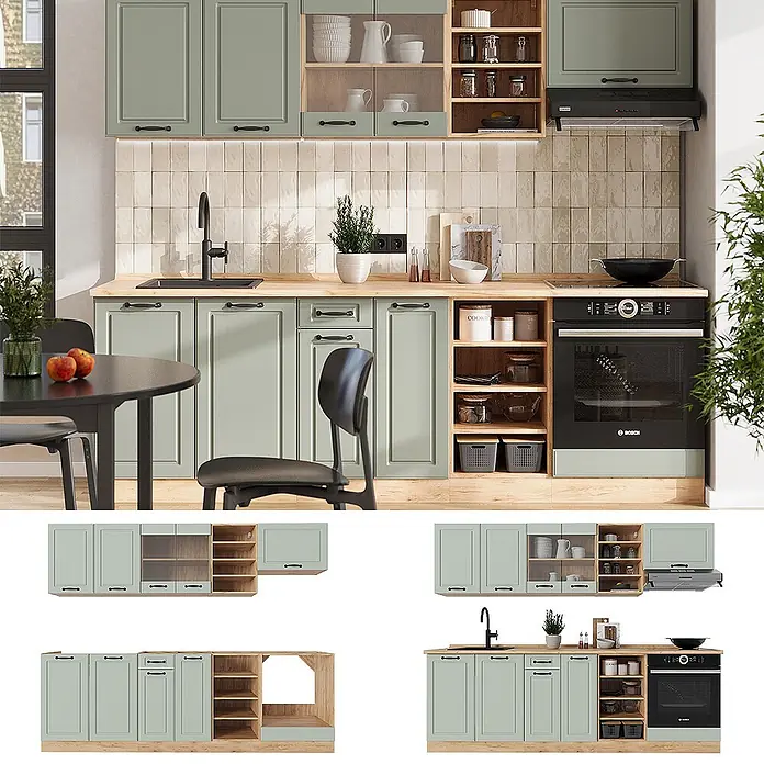 Küchenzeile R-Line 240 cm Mint Landhaus Art.-Nr. 70859 - 