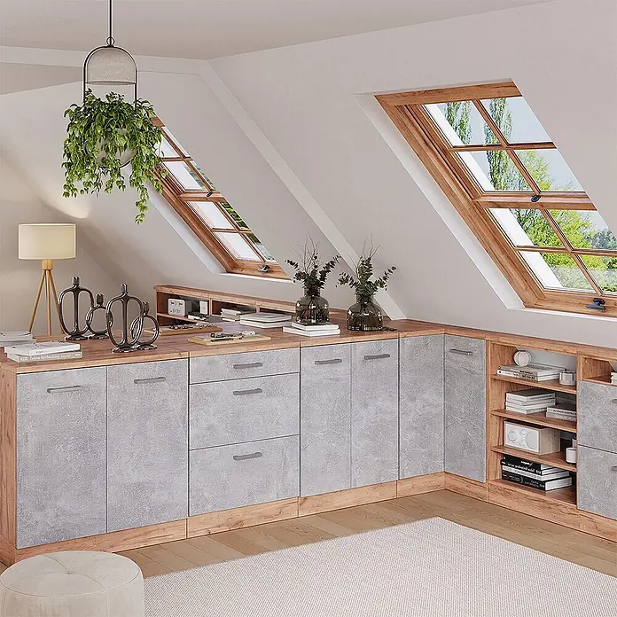 Küchenschrank für Dachschrägen R-Line 60 cm Beton Art.-Nr. 61758 - 