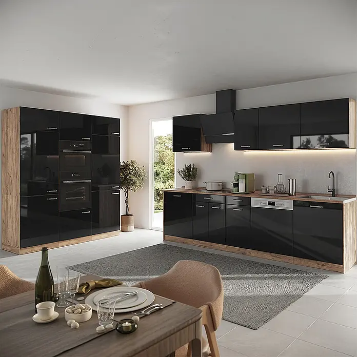 Küchenzeile R-Line 180 cm Schwarz Hochglanz Art.-Nr. 66231 - 