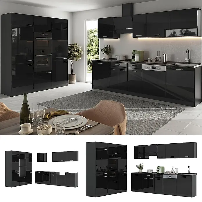 Küchenzeile R-Line 180 cm Schwarz Hochglanz Art.-Nr. 66215 - 