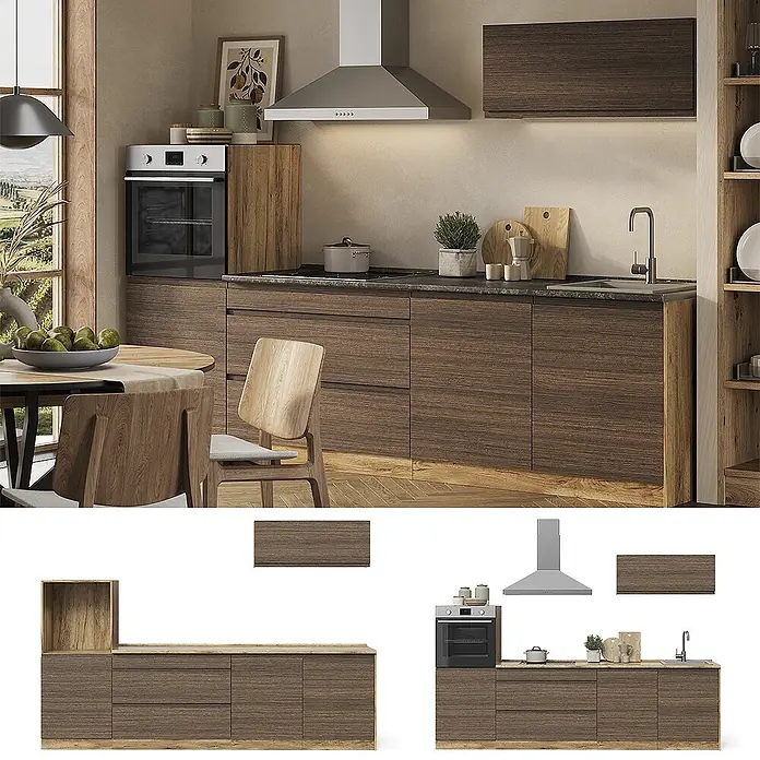 Küchenzeile R-Line 280 cm Tabak-Walnuss Art.-Nr. 70610 - 