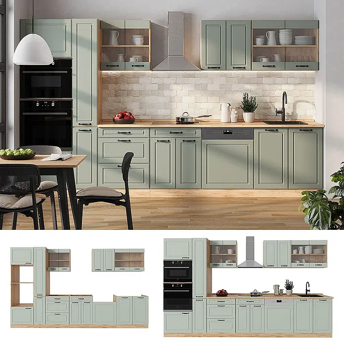 Küchenzeile R-Line 350 cm Mint Landhaus Art.-Nr. 70934 - 