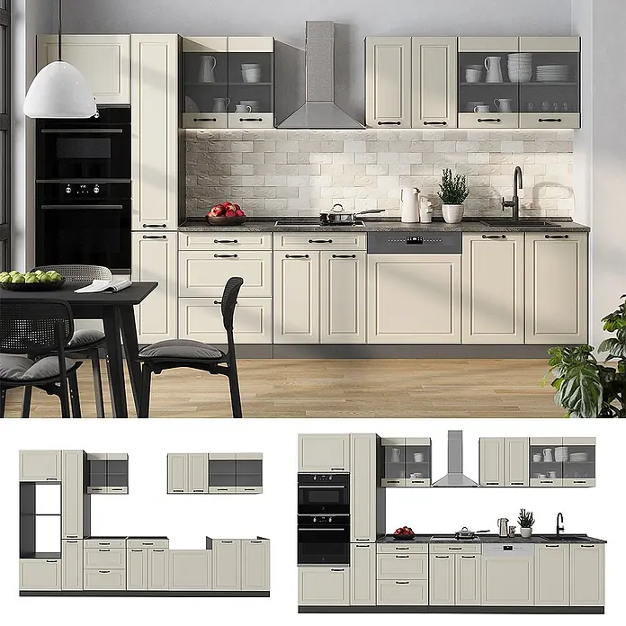 Küchenzeile R-Line 350 cm Sand Landhaus Art.-Nr. 70932 - 