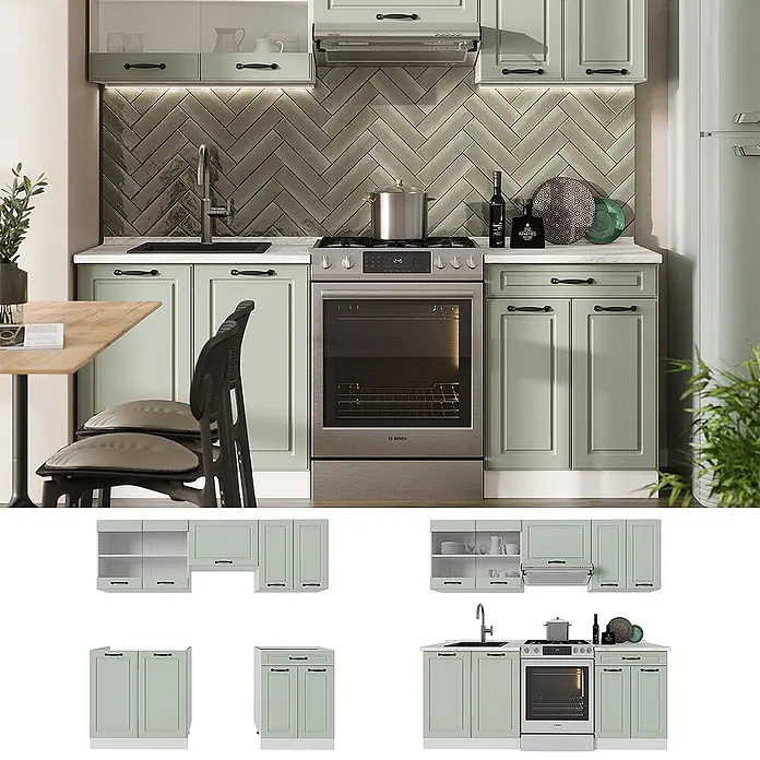 Küchenzeile R-Line 200 cm Mint Landhaus Art.-Nr. 70843 - 