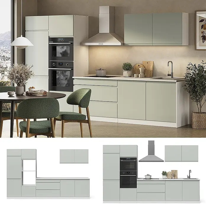 Küchenzeile R-Line 340 cm Pastellgrün Art.-Nr. 70601 - 