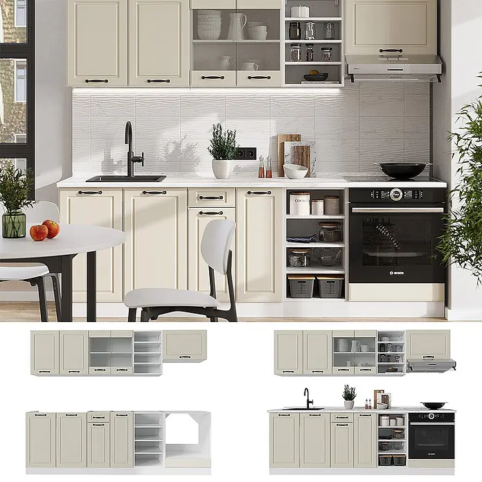 Küchenzeile R-Line 240 cm Sand Landhaus Art.-Nr. 70871 - 