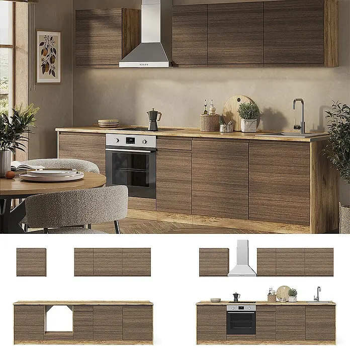 Küchenzeile R-Line 280 cm Tabak-Walnuss Art.-Nr. 70586 - 