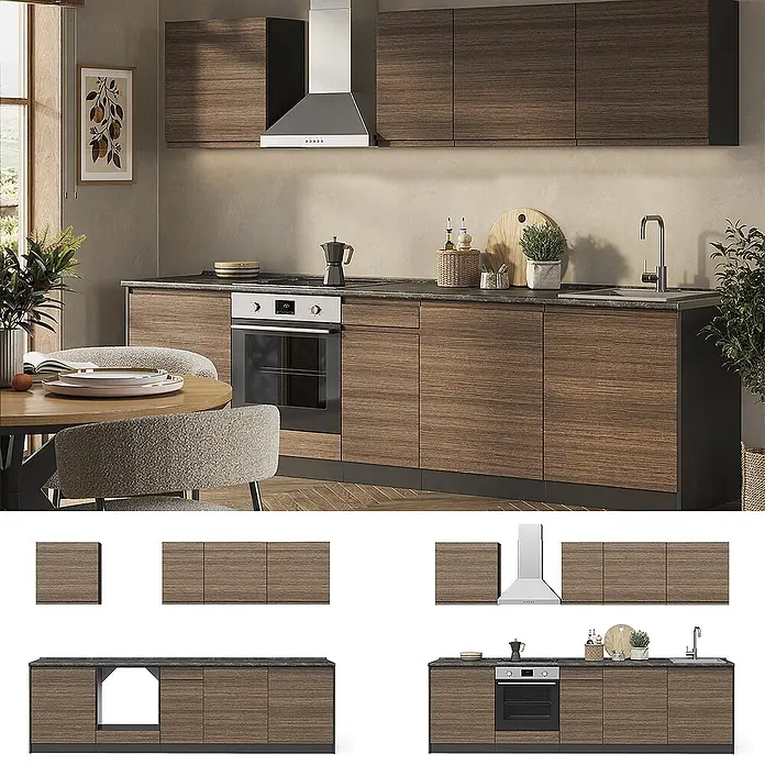 Küchenzeile R-Line 280 cm Tabak-Walnuss Art.-Nr. 70582 - 