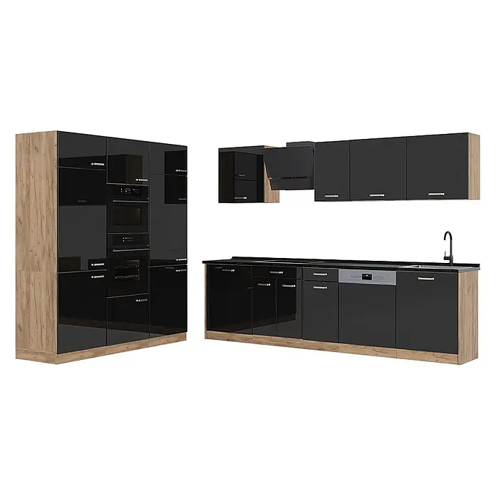 Küchenzeile R-Line 180 cm Schwarz Hochglanz Art.-Nr. 66230 - 