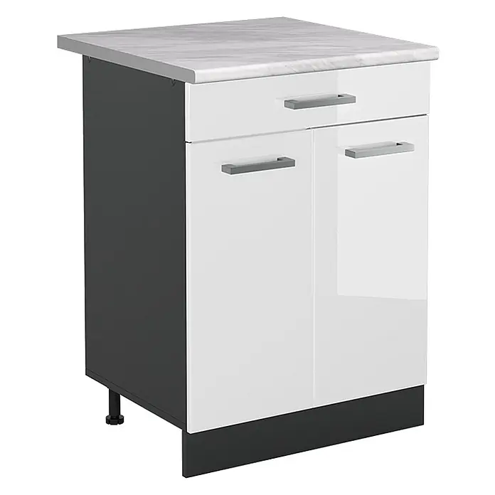 Küchenunterschrank R-Line 60 cm Weiß Hochglanz Art.-Nr. 61133 - 