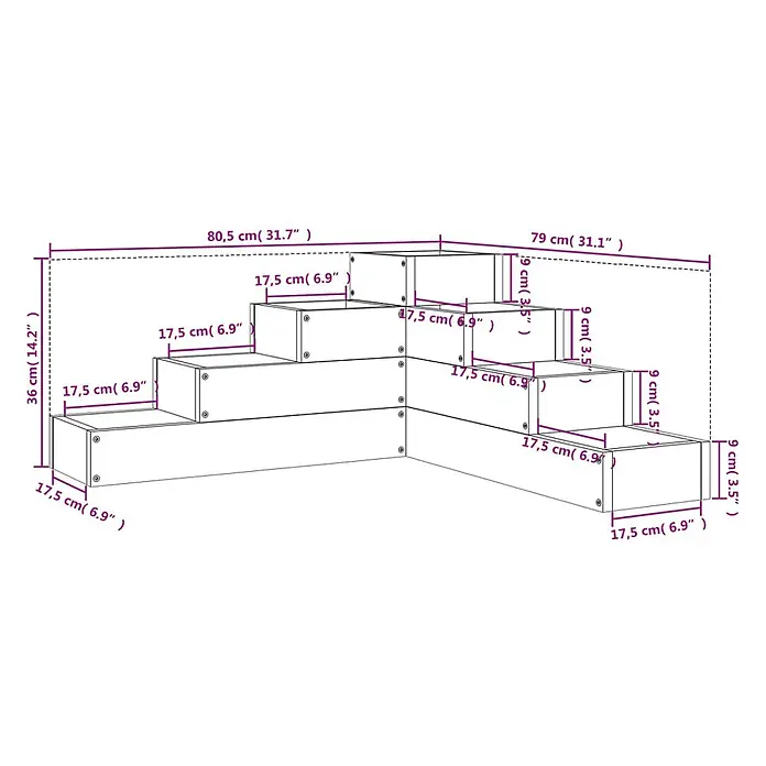 vidaXL Pflanzentreppe 4 Stufen 80,5x79x36 cm Massivholz Douglasie - 