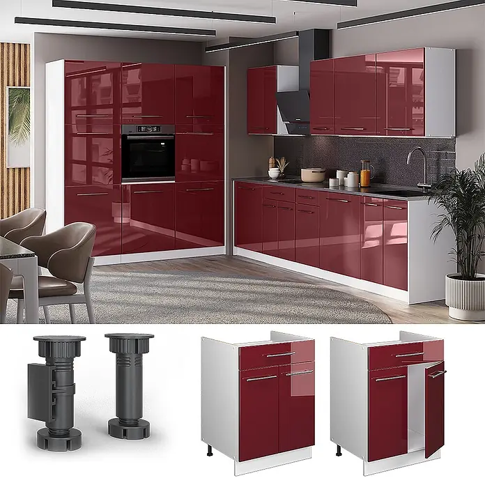 Küchenunterschrank Fame-Line 60 cm Bordeaux Hochglanz Art.-Nr. 60954 - 