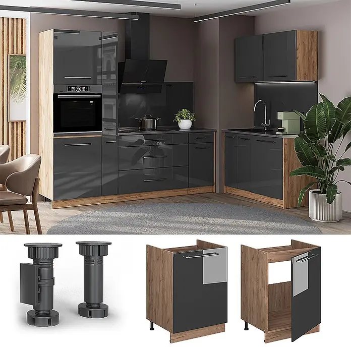 Spülenunterschrank Fame-Line 60 cm Anthrazit Hochglanz Art.-Nr. 63375 - 