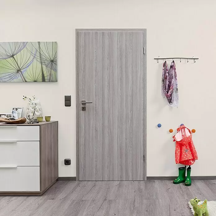 GetaDoor Lamineo Zimmertür GLN 38 - 860 x 1.985 mm, DIN Anschlag: Rechts, Eiche Silber, Röhrenspan - Stimmungsaufnahme